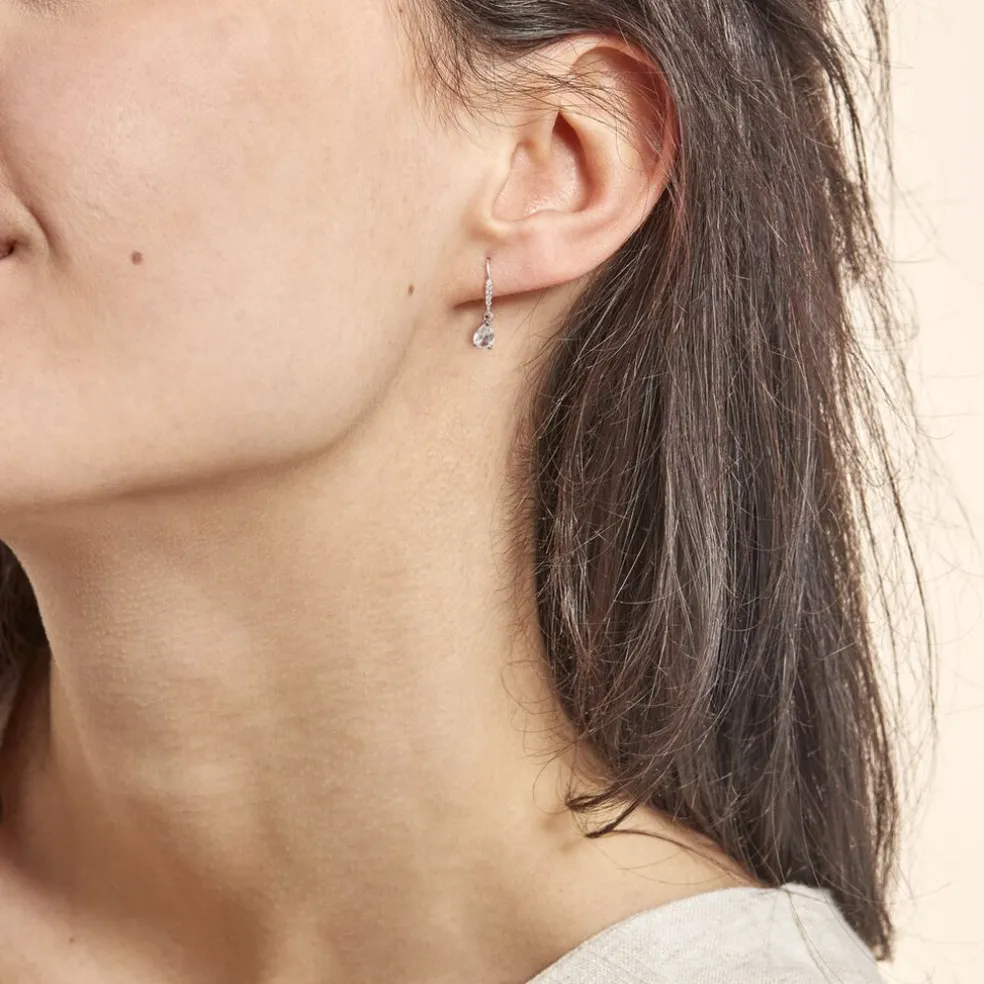 Boucles D'oreilles Pendantes Adib Or Blanc Oxyde De Zirconium