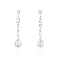 Boucles D'oreilles Pendantes Candia Or Blanc Oxyde De Zirconium
