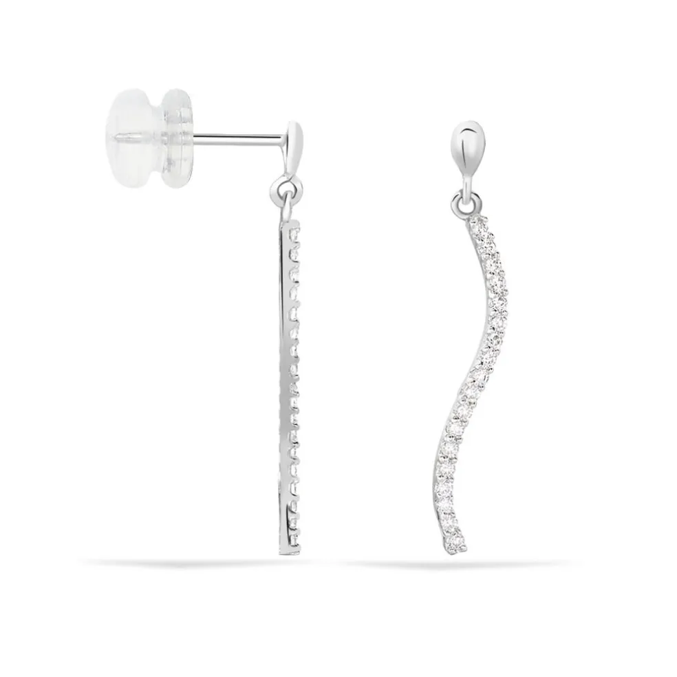 Boucles D'oreilles Pendantes Torsade Or Blanc Oxyde De Zirconium