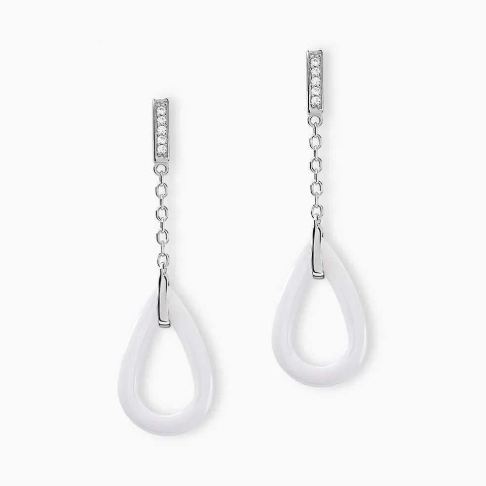 Boucles D'oreilles Pendantes Peer Argent Blanc Oxyde De Zirconium