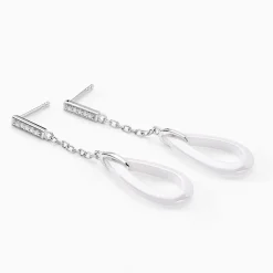Boucles D'oreilles Pendantes Peer Argent Blanc Oxyde De Zirconium