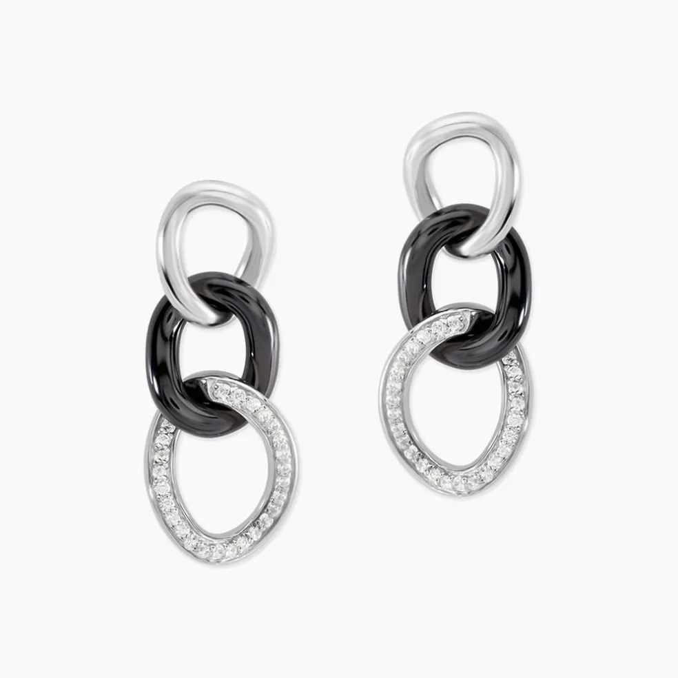 Boucles D'oreilles Pendantes Link Argent Blanc Céramique Et Oxyde