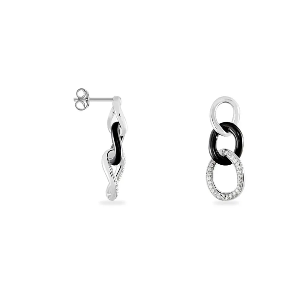 Boucles D'oreilles Pendantes Link Argent Blanc Céramique Et Oxyde