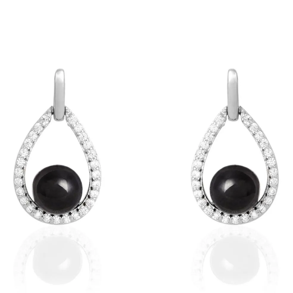 Boucles D'oreilles Pendantes Nerea Argent Blanc Céramique Et Oxyde