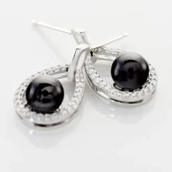 Boucles D'oreilles Pendantes Nerea Argent Blanc Céramique Et Oxyde