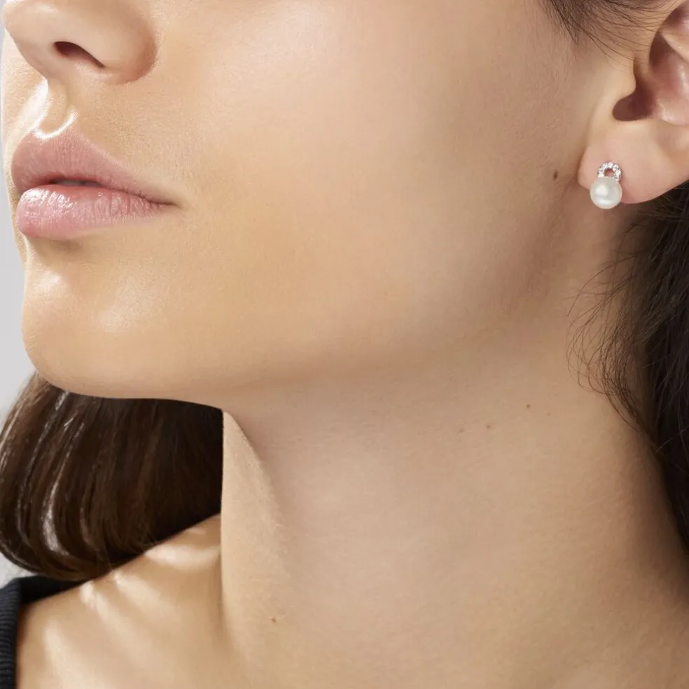 Boucles D'oreilles Pendantes Lilio Argent Perle De Culture Et Oxyde