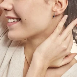 Boucles D'oreilles Pendantes Navette Or Blanc Saphir