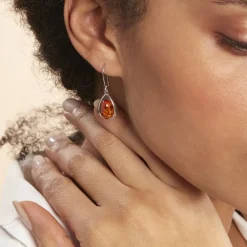 Boucles D'oreilles Pendantes Hilda Argent Blanc Ambre