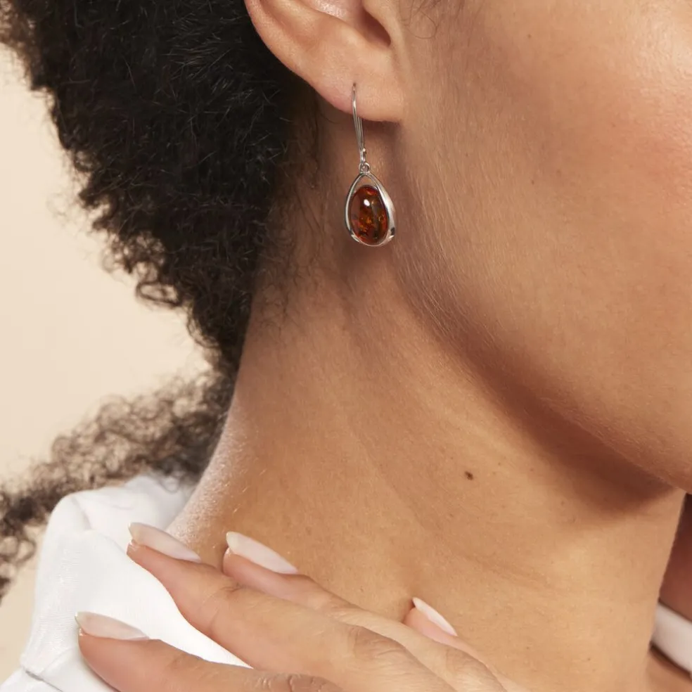 Boucles D'oreilles Pendantes Hilda Argent Blanc Ambre