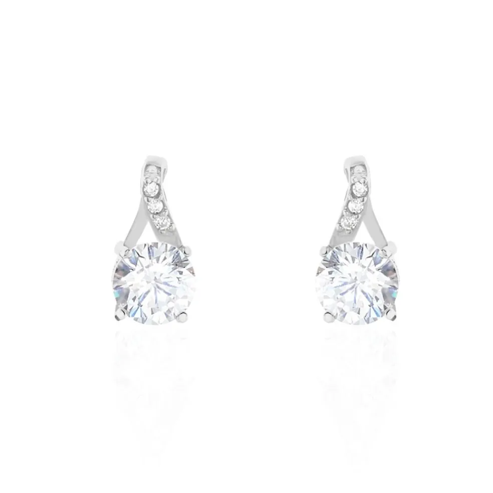 Boucles D'oreilles Pendantes Idylla Argent Blanc Oxyde De Zirconium
