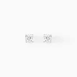 Boucles D'oreilles Puces 4 Griffes Or Blanc Diamant Synthetique