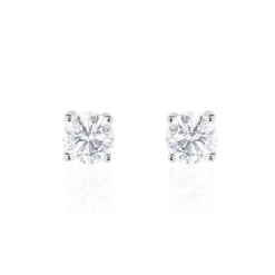 Boucles D'oreilles Puces 4 Griffes Or Blanc Diamant Synthetique