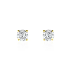 Boucles D'oreilles Puces 4 Griffes Or Jaune Diamant Synthetique