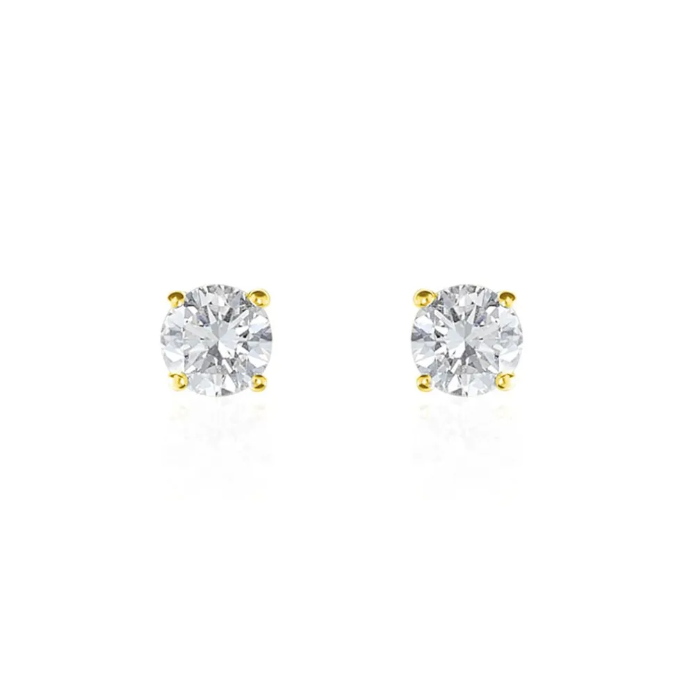 Boucles D'oreilles Puces 4 Griffes Or Jaune Diamant Synthetique
