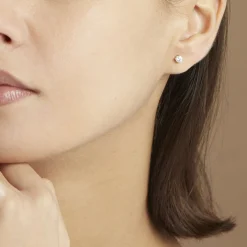 Boucles D'oreilles Puces 4 Griffes Or Jaune Diamant Synthetique