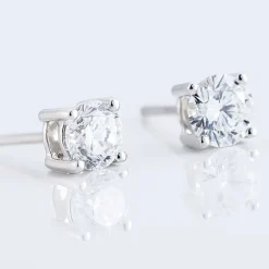 Boucles D'oreilles Puces 4 Griffes Or Blanc Diamant Synthetique