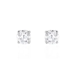 Boucles D'oreilles Puces 4 Griffes Or Blanc Diamant Synthetique