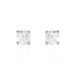 Boucles D'oreilles Puces 4 Griffes Or Blanc Diamant Synthetique