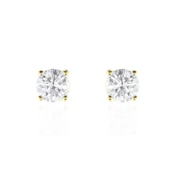 Boucles D'oreilles Puces 4 Griffes Or Jaune Diamant Synthetique