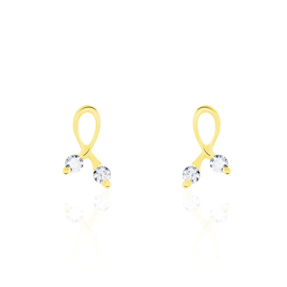 Boucles D'oreilles Puces Alvina Ruban Or Jaune Oxyde De Zirconium