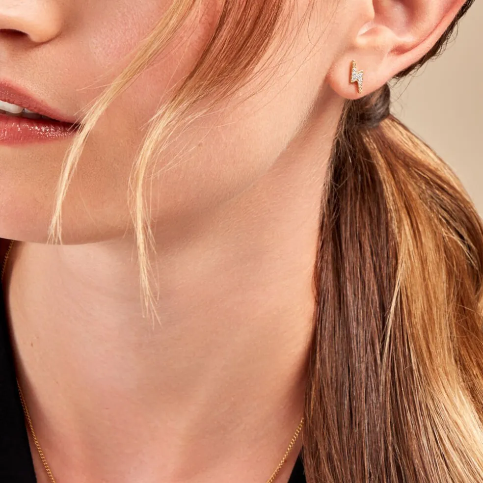 Boucles D'oreilles Puces Acier Doré Cristal