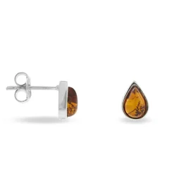 Boucles D'oreilles Puces Argent Blanc Junie Ambre