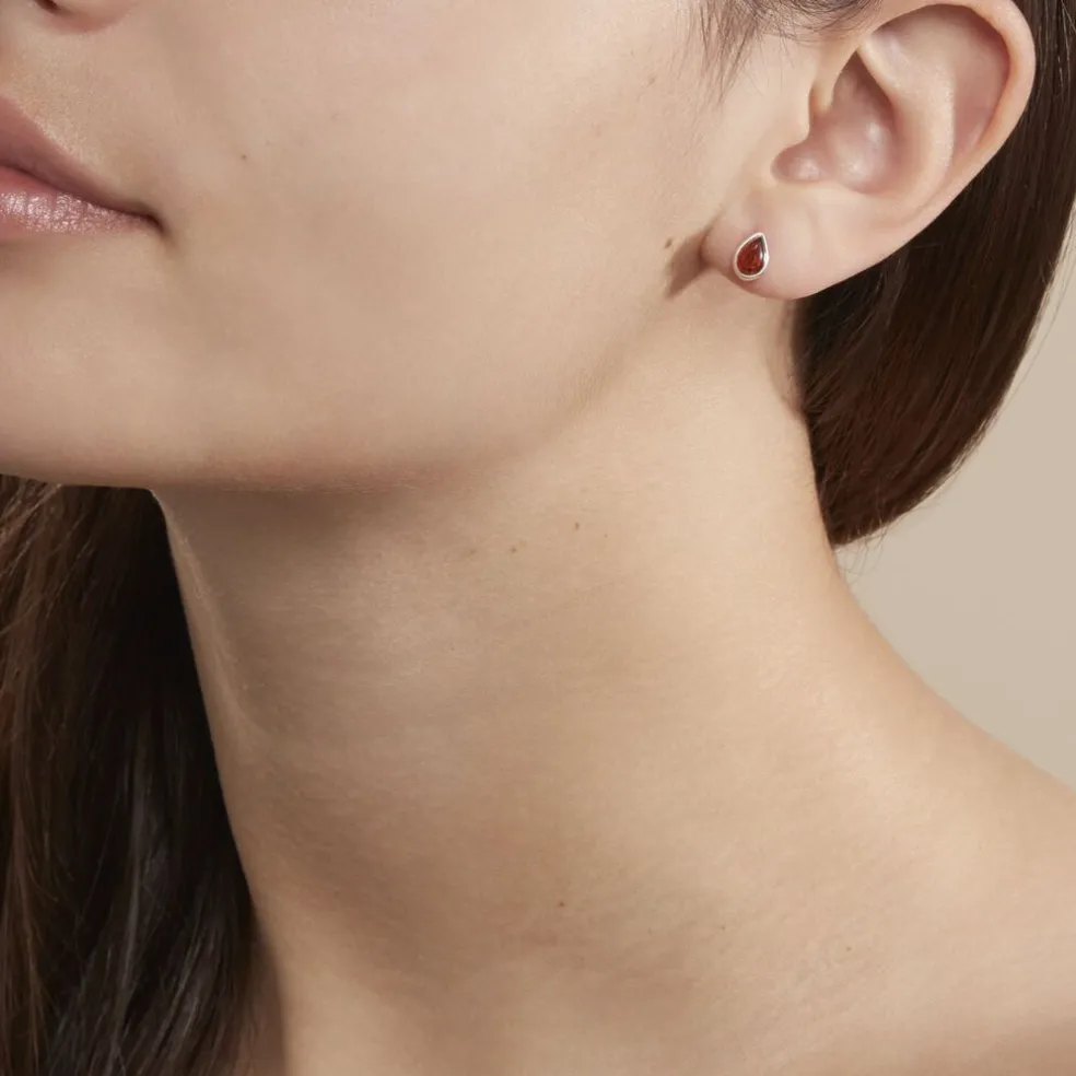 Boucles D'oreilles Puces Argent Blanc Junie Ambre