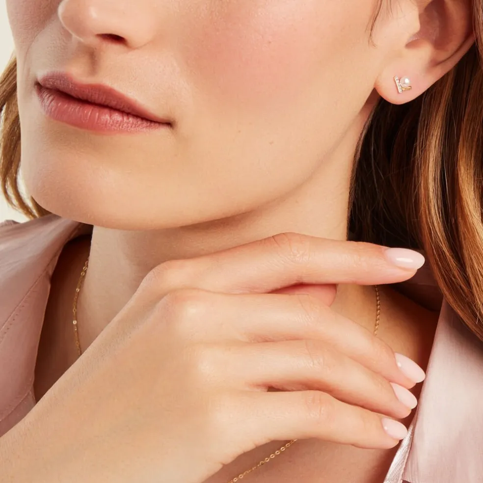 Boucles D'oreilles Puces Aric Or Jaune Perle De Culture Oxyde