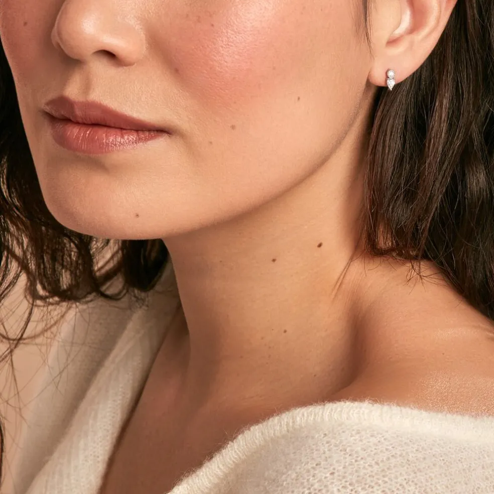 Boucles D'oreilles Puces Argent Blanc Delya Oxyde De Zirconium