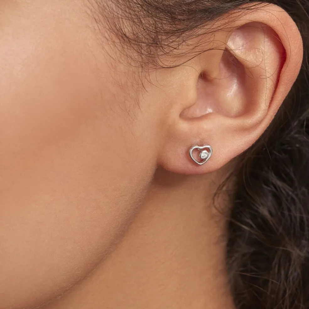 Boucles D'oreilles Puces Ashley Argent Blanc Oxyde De Zirconium
