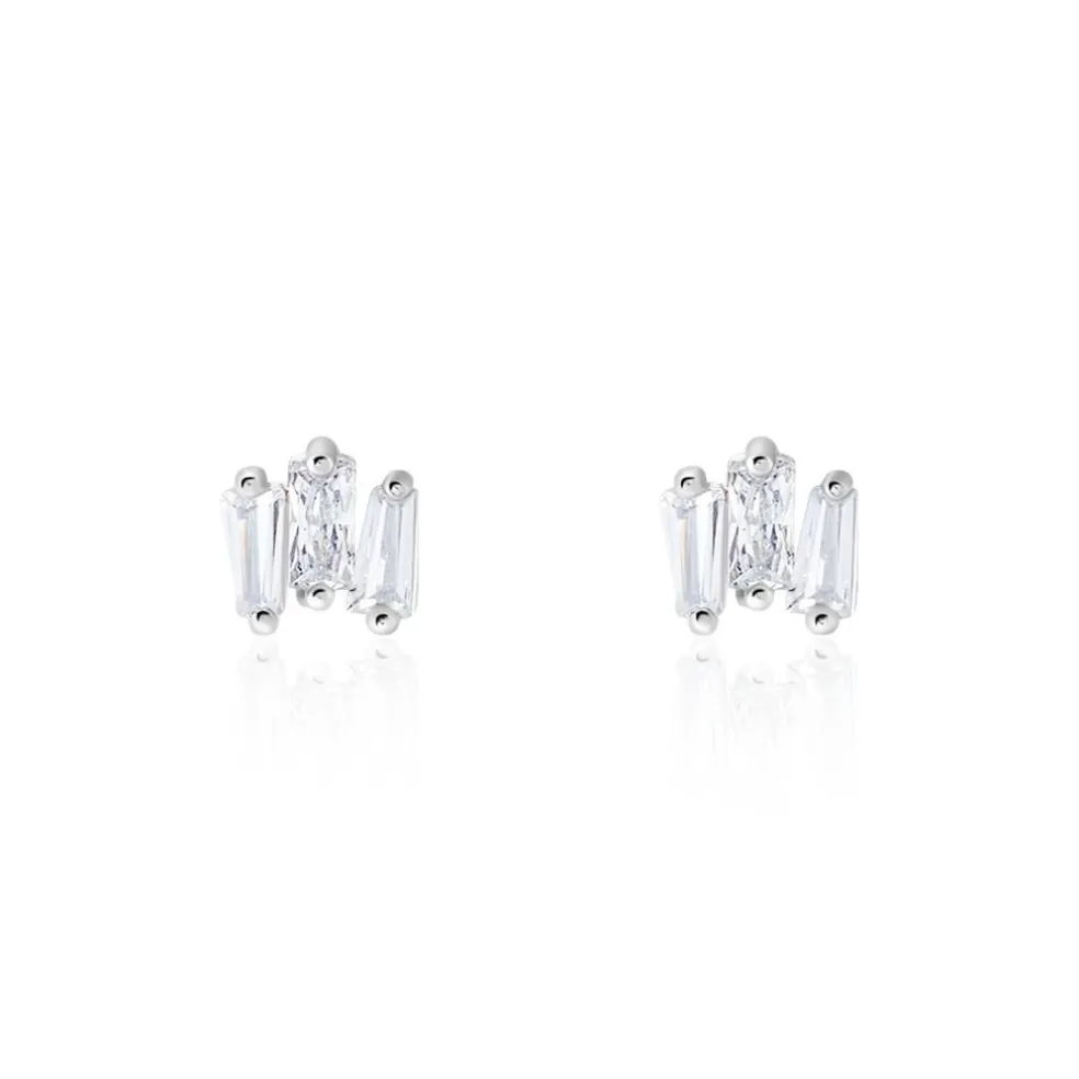 Boucles D'oreilles Puces Adria Argent Blanc Oxyde De Zirconium