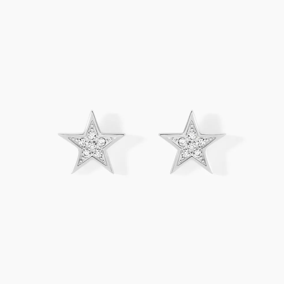 Boucles D'oreilles Puces Argent Blanc Katou Oxydes De Zirconium