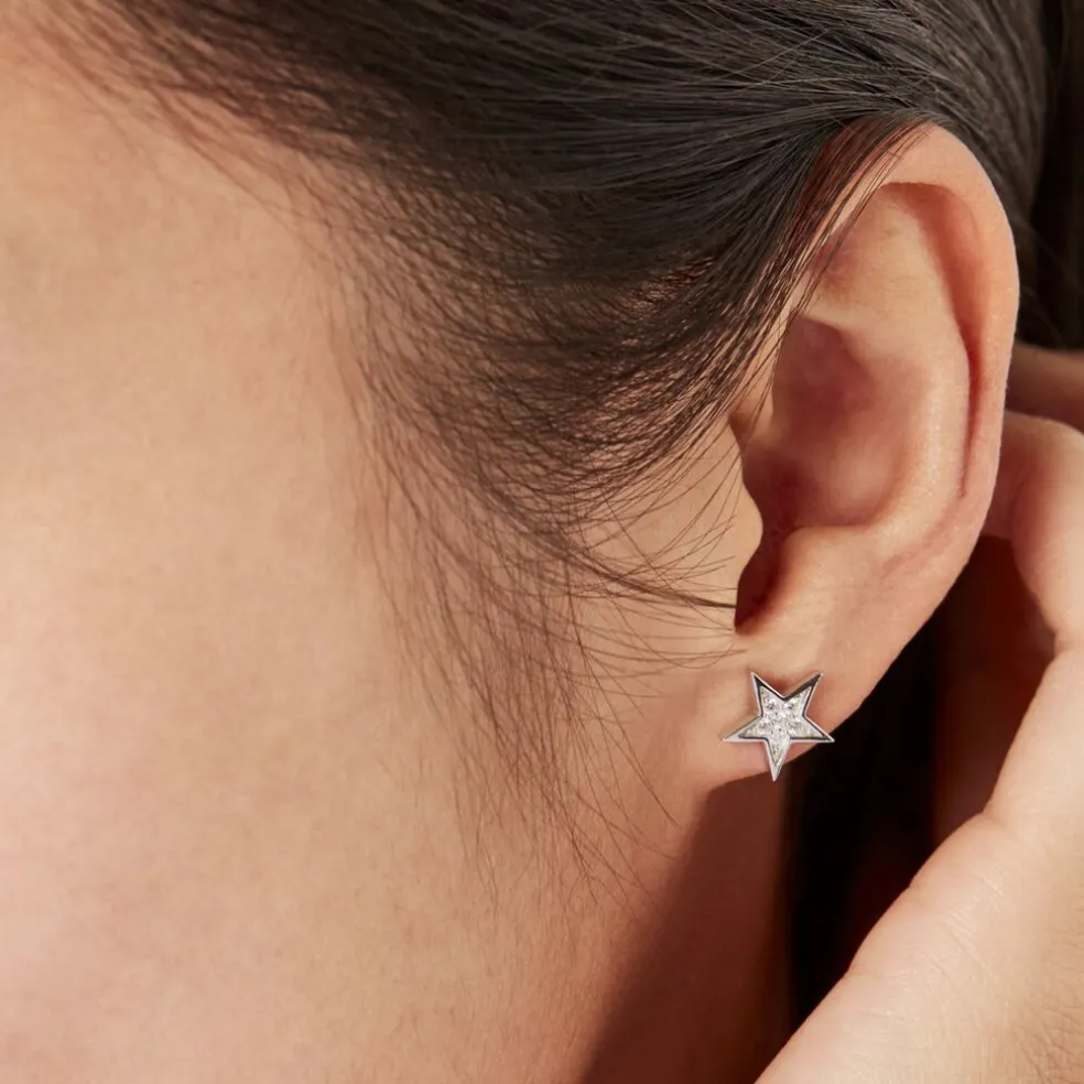 Boucles D'oreilles Puces Argent Blanc Katou Oxydes De Zirconium