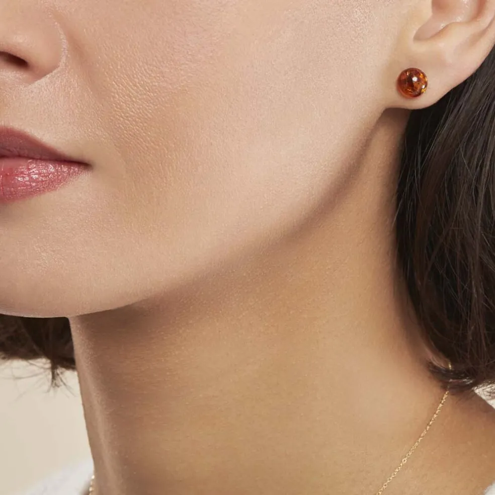 Boucles D'oreilles Puces Argent Blanc Brunhilld Ambre