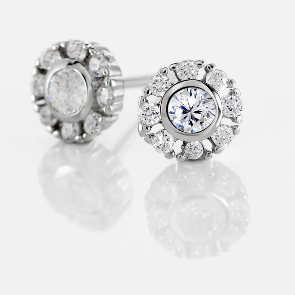 Boucles D'oreilles Puces Argent Blanc Gwenegan Oxydes De Zirconium