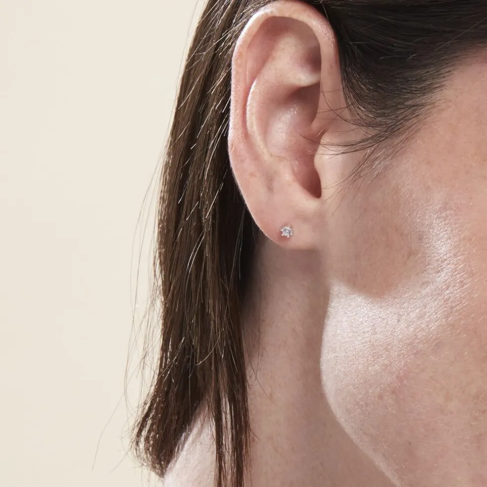 Boucles D'oreilles Puces Allison Argent Blanc Oxyde De Zirconium