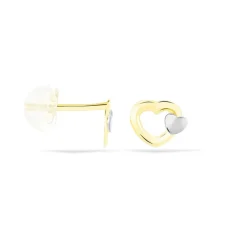 Boucles D'oreilles Puces Anne-maudae Double Coeurs Or Bicolore