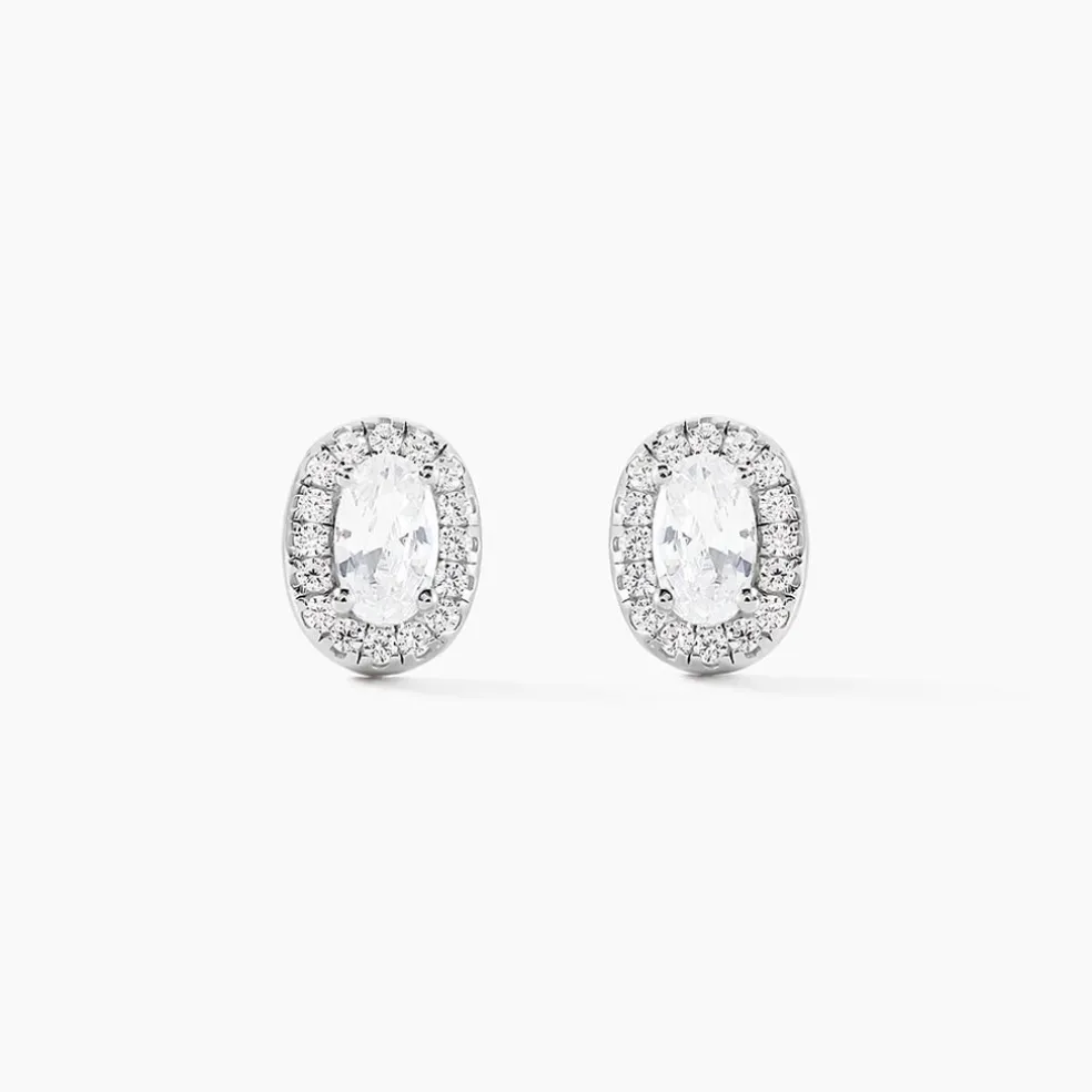 Boucles D'oreilles Puces Albertina Argent Blanc Oxyde De Zirconium