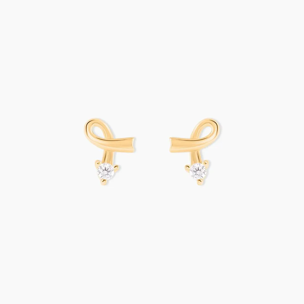 Boucles D'oreilles Puces Alvina Ruban Or Jaune Oxyde De Zirconium