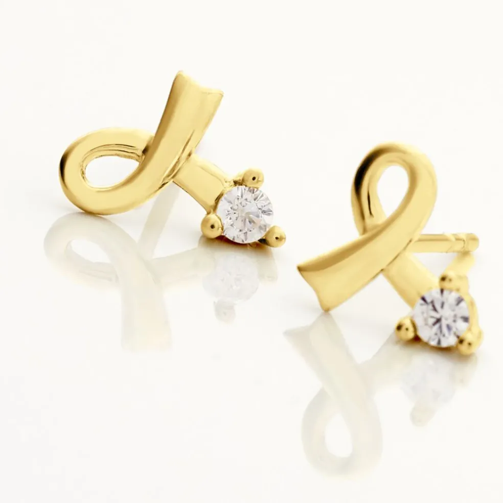 Boucles D'oreilles Puces Alvina Ruban Or Jaune Oxyde De Zirconium