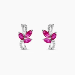Boucles D'oreilles Puces Angie Or Blanc Diamant Et Rubis