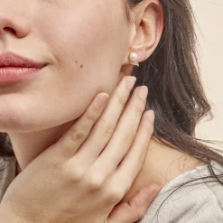 Boucles D'oreilles Puces Antoinette Or Jaune Perle De Culture