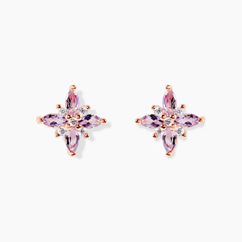 Boucles D'oreilles Puces Anabele Or Rose Amethyste Oxyde