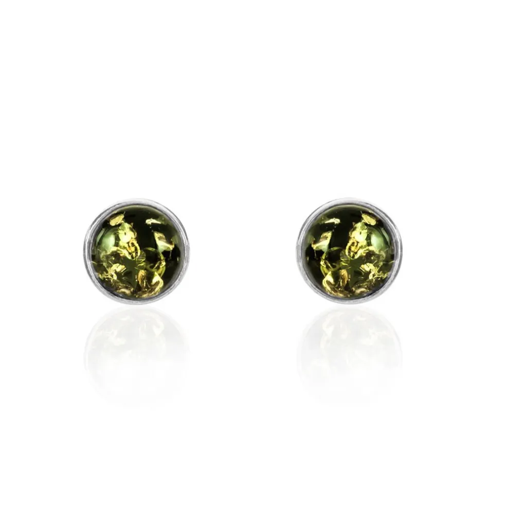 Boucles D'oreilles Puces Argent Blanc Acacia Ambre