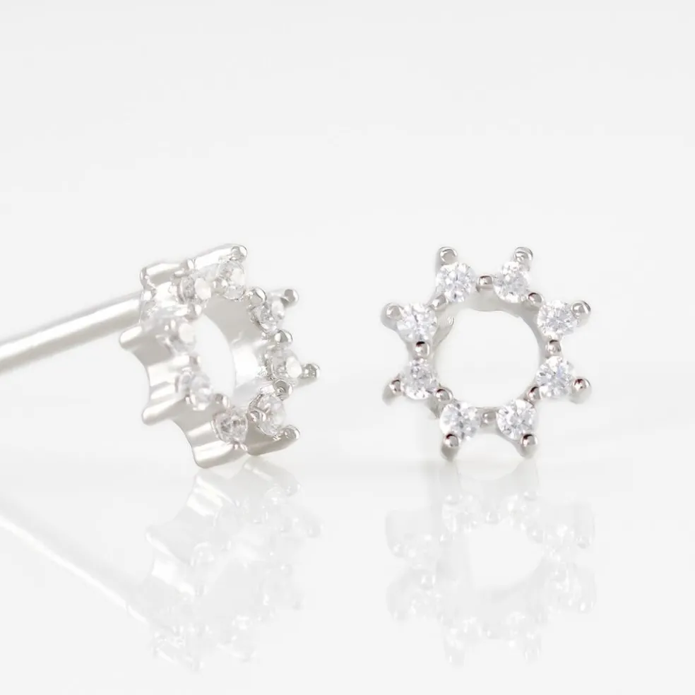 Boucles D'oreilles Puces Ama Argent Blanc Oxyde De Zirconium