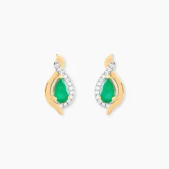 Boucles D'Oreilles Puces Angelika Or Jaune Emeraude Diamant