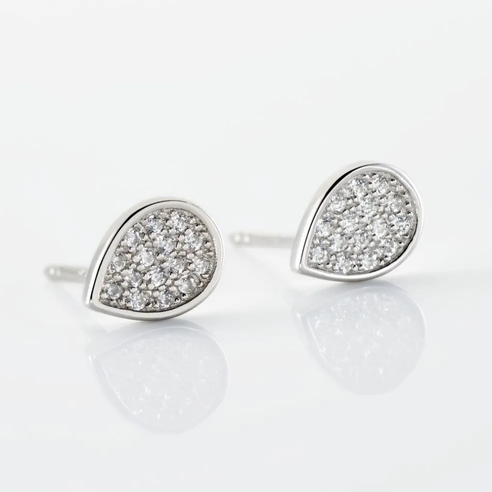 Boucles D'oreilles Puces Argent Blanc Tricoria Oxydes De Zirconium
