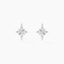 Boucles D'oreilles Puces Astre Precieux Argent Blanc Oxyde