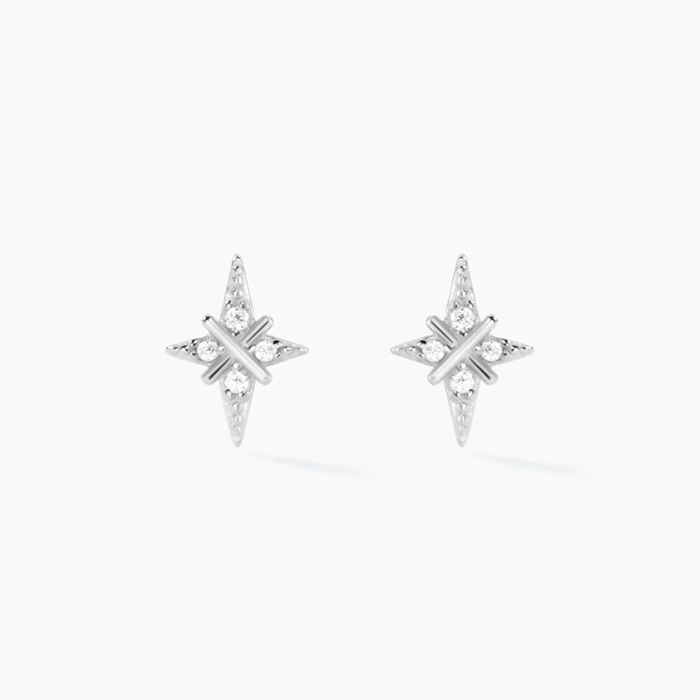 Boucles D'oreilles Puces Astre Precieux Argent Blanc Oxyde