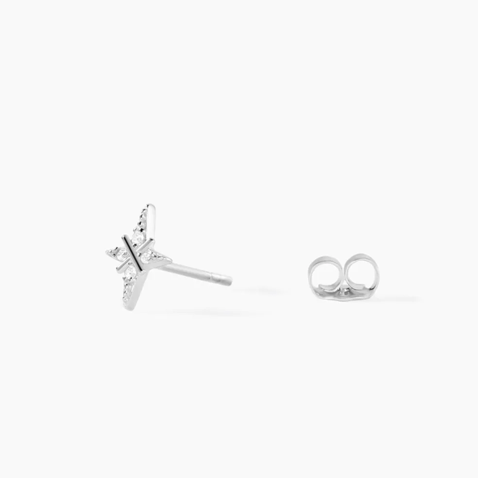 Boucles D'oreilles Puces Astre Precieux Argent Blanc Oxyde